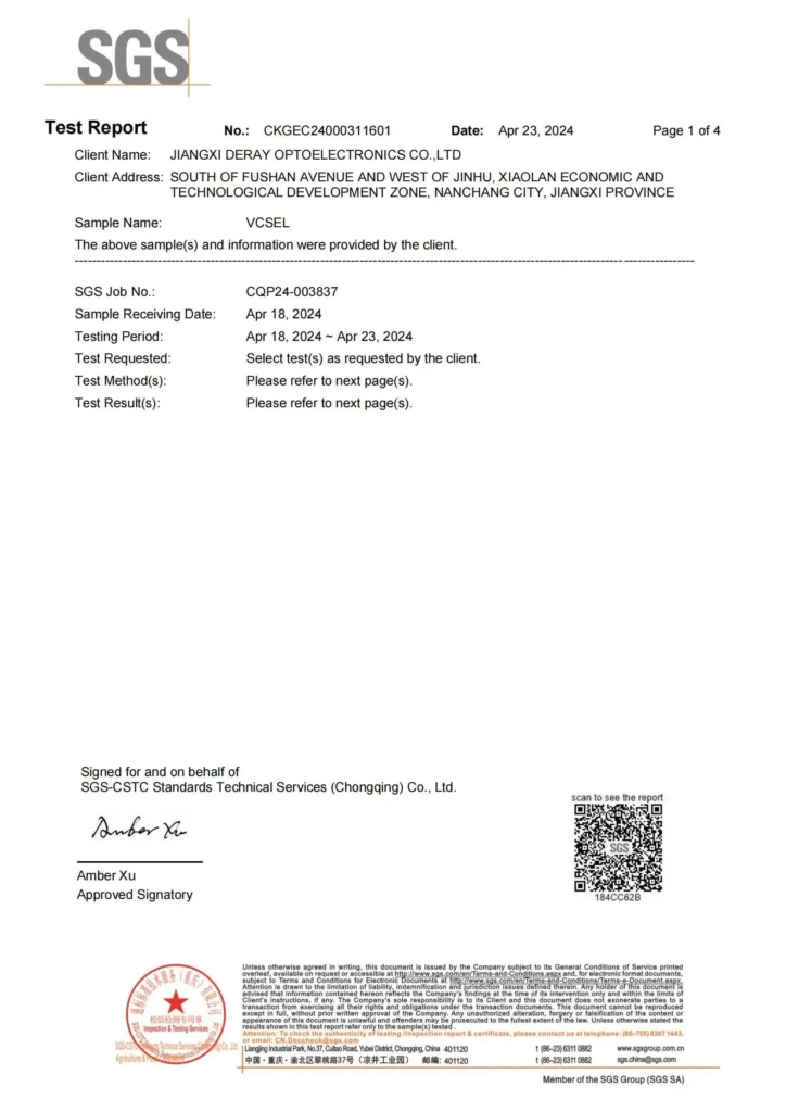 VCSEL laser diode full series Halogen_Free(HF testing report, tested by SGS.